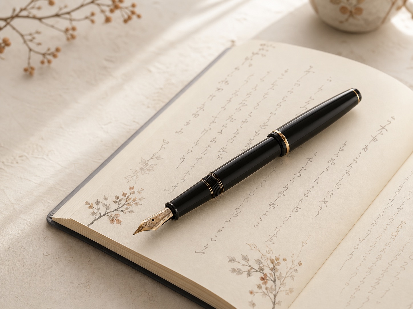 万年筆と手書きのノート